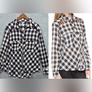 Free People Womens Shirt M Plaid Long Sleeve Snap